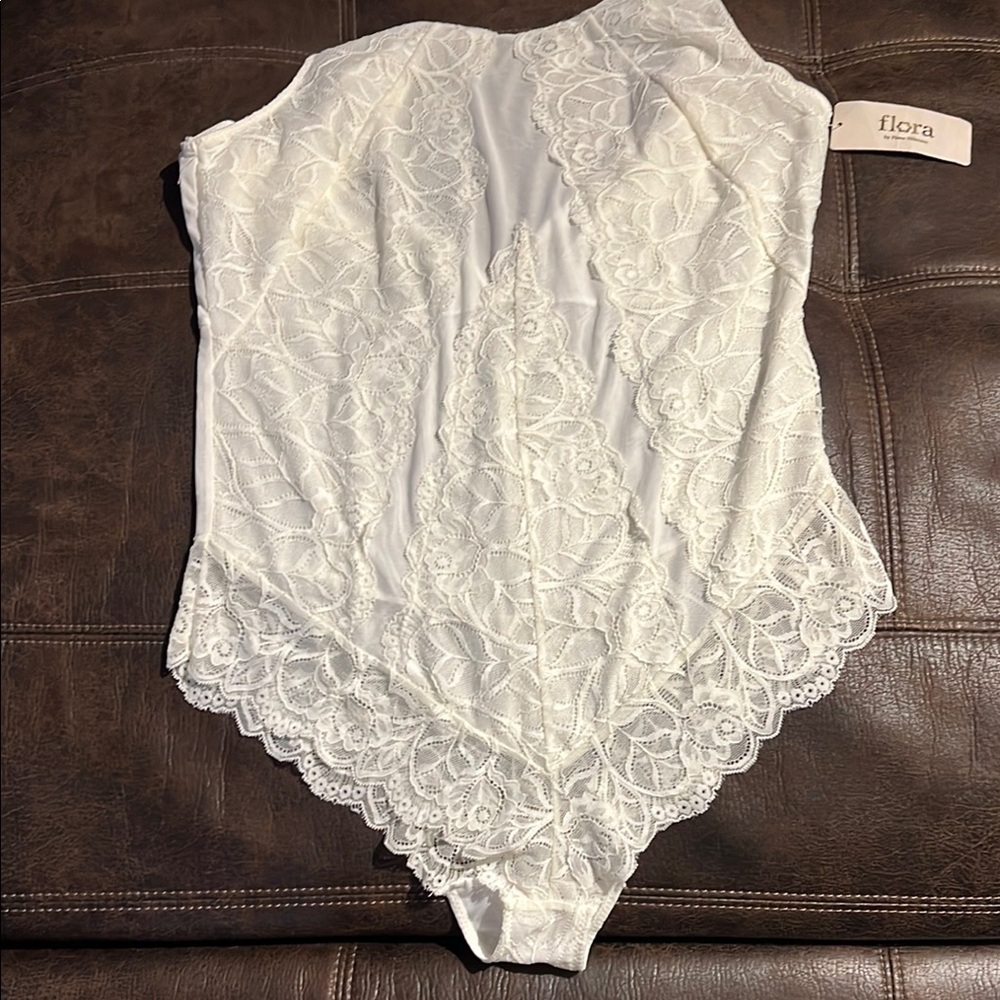 Flora Nikrooz White Lace Bodysuit